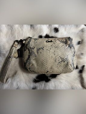 Coach Snake-Print Wristlet in Beige and Black
